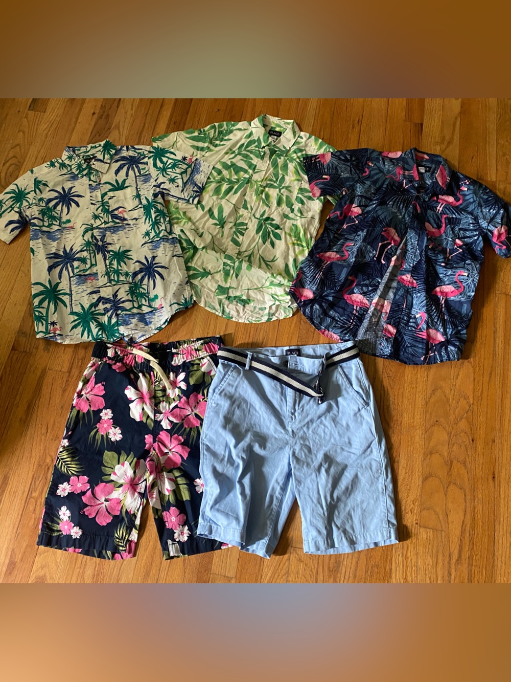 Place Lot Of 5 Boy’s Clothing Summer Prints Size 14! 3 Button Downs 2 Shorts
